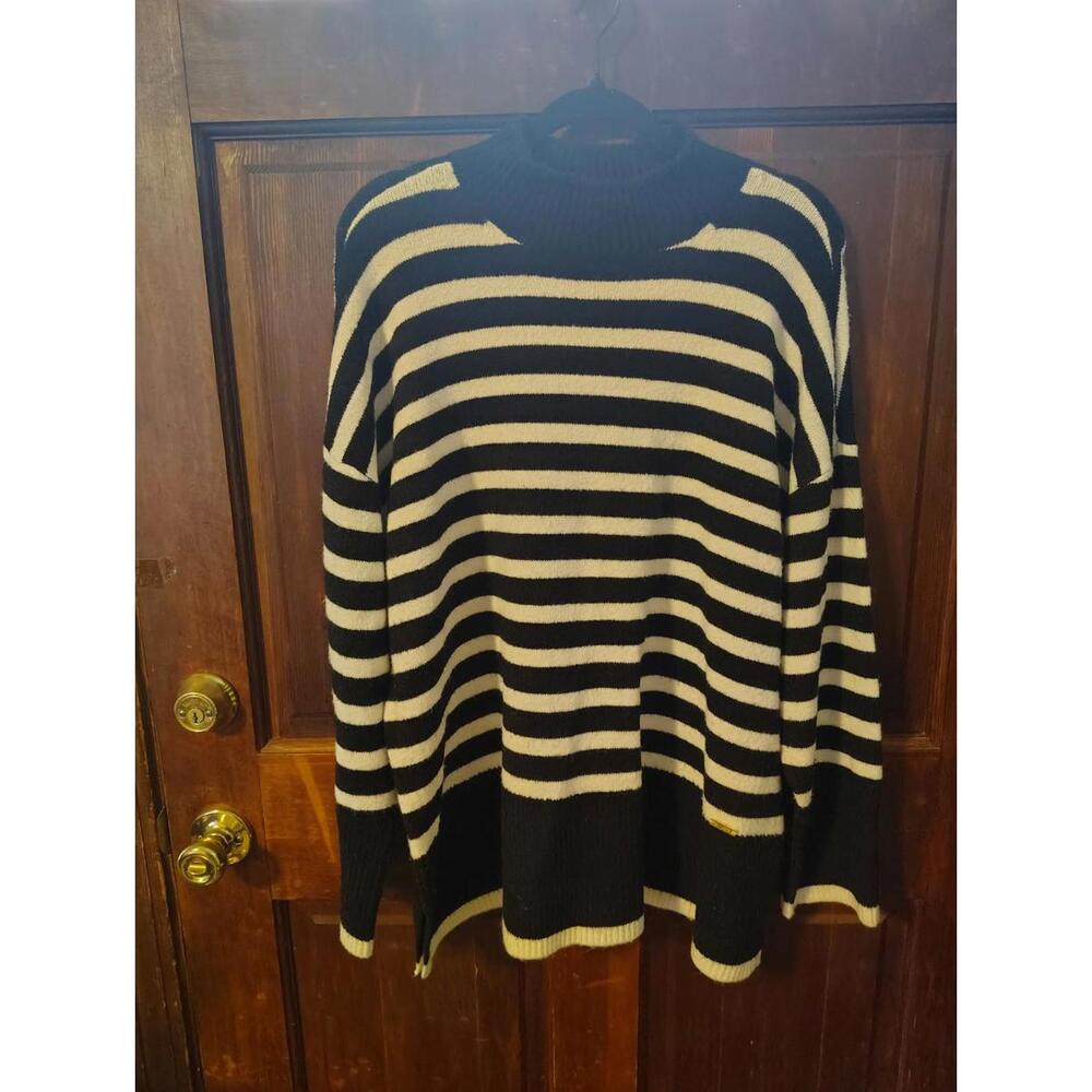 Jones New York Black & Sparkly Gold Striped Turtleneck Sweater, Women's 1x